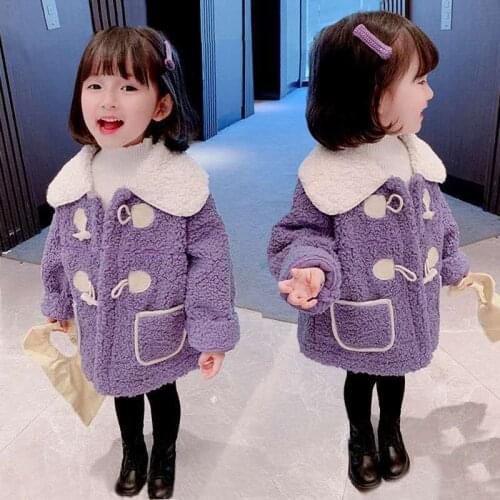 Girls' Coat Winter Warm Lamb Wool Horn Buckle Fleece Padded Jacket 2021 Fashion Costume Jacket For Girls children clothes outfit