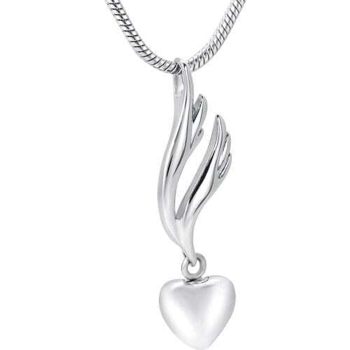 LCC001 Fashion Feather With High Polished Tiny Heart Urn Charm Necklace Women Stainless Steel unique memorial jewelry For Ashes