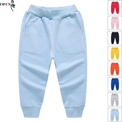 Hot Spring 2-12Y Childrens Pants For Boys Girls Solid 100% Cotton Trousers Kids Ankle-Length Casual Sports Pants Clothes Unisex