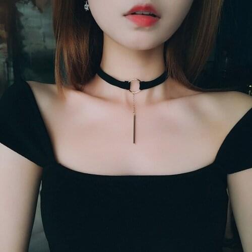 Trendy Korean Round Pendant Necklaces Metal Tassel Choker Necklace Black Leather Cord Clavicle Chain Short Female Jewelry Gifts