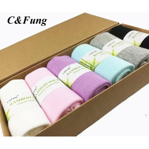 C&Fung women socks 6pairs set bamboo socks chaussette femme candy color meias feminino gift box high quality