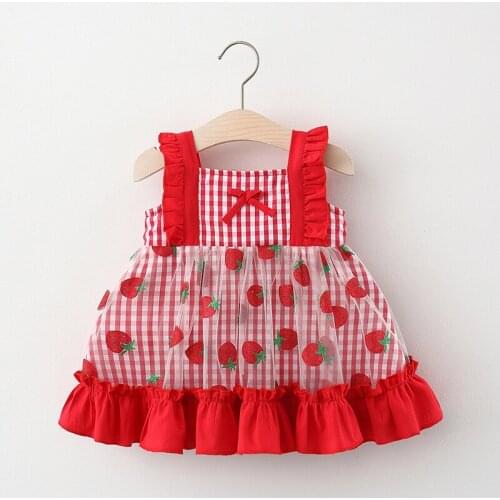2021 New Princess Dress For Baby Girl Clothes Cute Strawberry Plaid Girls Dress Tutu Birthday Gift Kids Christmas Party Vestidos