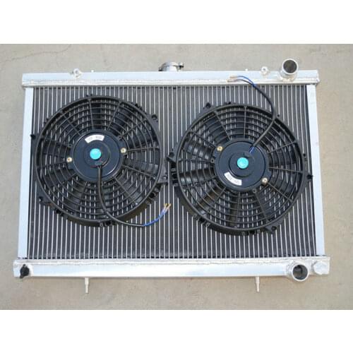 NEW ALUMINUM RACING RADIATOR + FAN*2 FOR NISSAN SKYLINE S13 CA18 R32 RB20
