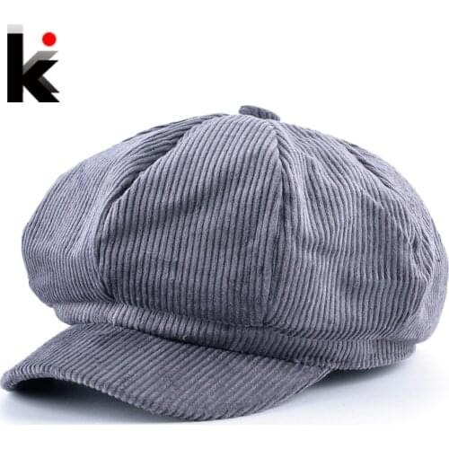 Solid Corduroy Newsboy Caps Men Casual Cotton Octagonal Hat For Women Autumn And Winter Berets Girls Casquette Gavroche Boina