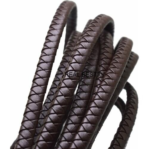 2m/lot Approx: 8*5mm Brown Flat Braided Leather Bracelet Findings Leather Cord String Rope DIY Necklace Bracelet Making Strands