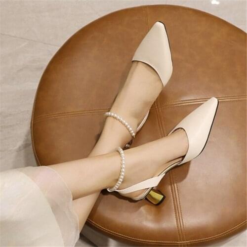 PXELENA Fashion Lady String Beads Sandals Strange High Heels Pointed Toe 2021 Summer Women Shoes Work Dress Date Plus Size 34-43