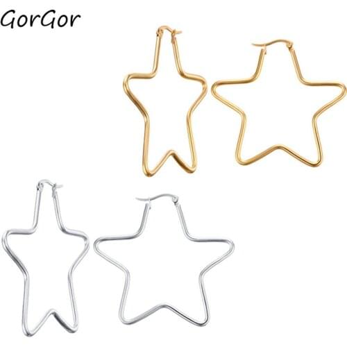 GorGor Pentagram Titanium Steel Polished Star Earrings Star Glossy Earrings for Women Anniversary Celebration Gift EH-092