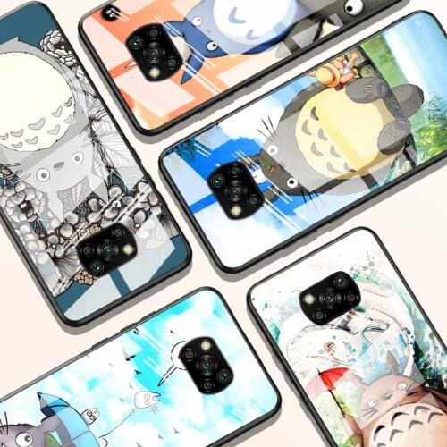 Cute Totoro for Xiaomi POCO X3 NFC F3 M2 X2 F2 Redmi K30 Redmi Note 9 Pro Luxury Tempered Glass Phone Case Cover