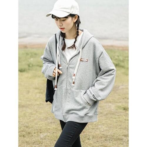 Hoody Sweatershirt Womens 2021 Spring And Autumn New Design Sense Niche Tops Loose Gray Cardigan Zipper Jacket female Trend 553