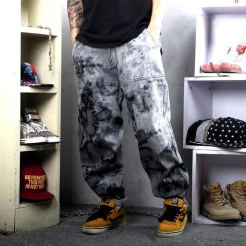 Loose Baggy Jeans Hiphop Mens Personality splash ink fat pants Mens Straight Trousers Men Boys Cowboy Denim skateboard pants