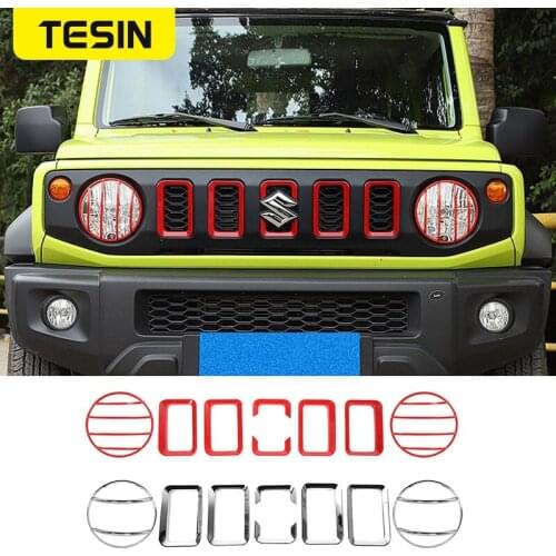 TESIN ABS Car Front Grille Headlight Decoration Cover Stickers Kit Fit For Suzuki Jimny 2019-2020 8 Pcs Car Exterior Accessories