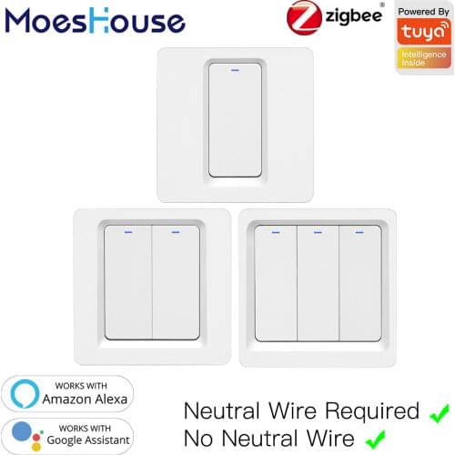 Tuya Zigbee Smart Switch Push Button Wall Light Switch No Neutral Wire and N+L Required ,Alexa Google Home Compatible