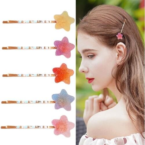 Coxeer 5Pcs/Set Creative Candy Colors Women Hair Clips Fashion Cute Star Decor Hair Clip Hair Pins Hair Accessories Random Color