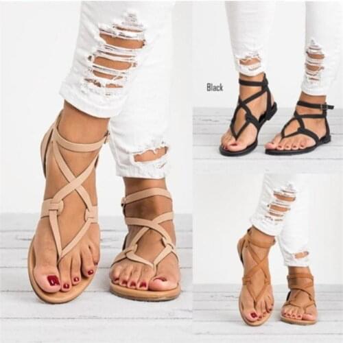 Shoes Large Size Women Modis Casual Female Sneakers Low Heels Flats New Big Size 2021 Summer Cross Dress Buckle Strap Rome Rubbe