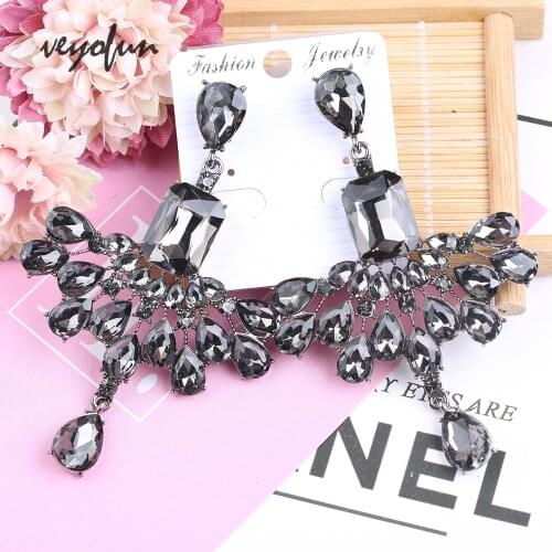 Veyofun Crystal Gray Color Drop Earrings For Woman Fashion Fan-Shaped Dangle Earrings Jewelry Gift