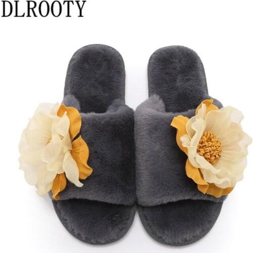 Women Slippers Indoor Flip Flops Winter Warm Short Plush Fashion Flower Platform Silent Non-slip Shoes Slides Flats Casual Solid