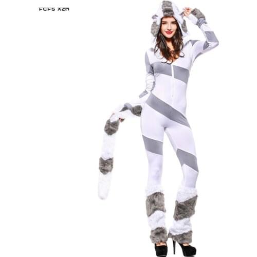 Stripe Women Halloween Polar Bear Costume For Female Animal Cosplay winter pajamas Christmas Carnival Purim party dress