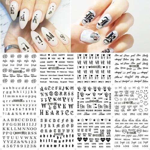 1 Set 12 Designs Nail Art Slider Black White Alphabet Series Water Transfer Decal Decor Polish DIY Fashion Manicure Tattoo New