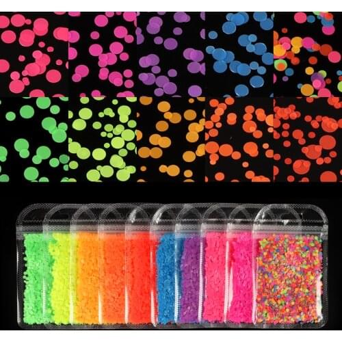 10Pc Fluorescence Circle Sequins Neon Round Nail Glitter Mixed Size Flakes For DIY Colorful Bubble Nail Art Decorations RK390094