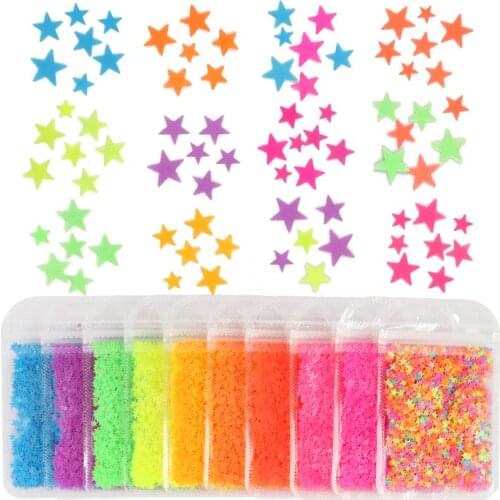 10Pcs Colourful Neon Star Shape Nail Art Sequins Glitter Set Fluorescence Flakes For Manicure Polish Nails Accessories RK390099