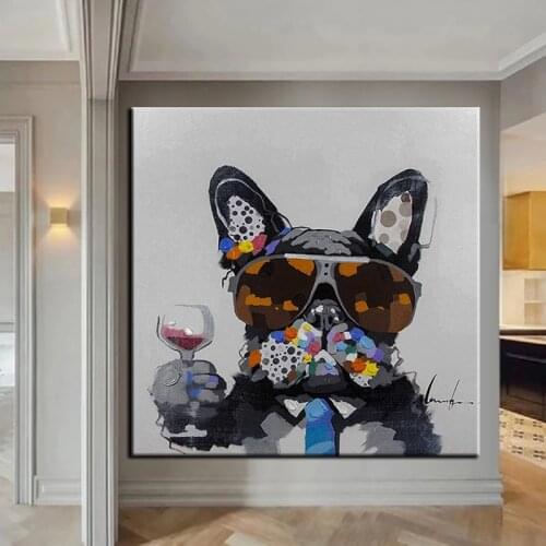 100% Hand Painted Dog Painting Animal Art Oil Painting Artwork Canvas Wall Picture Paintings Animal Art Large Size Frameless