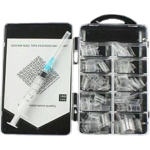 100pcs Aquarium Nail Tips With Transparent Aquarium Liquid Water Nail Syringe Nail Art French Manicure Phototherapy Nail Pieces