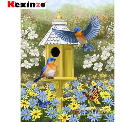 Kexinzu 5D DIY Full Square/Round Drill Diamond Painting "Flower and bird home" 3d Diamond Embroidery Cross Stitch home Decor K84