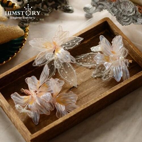 HIMSTORY Champagne Gold Liquid Flower Hairpins Elegance Lace Hair Stick Jewelries Accessories for Girls Wedding Party