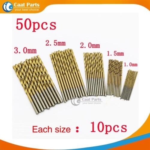 Free Shipping! 50pcs/Lot Titanium Coated HSS Twist Drill High Speed Steel Twist Drill Bits Tool Set Metric System 1.0mm-3.0mm