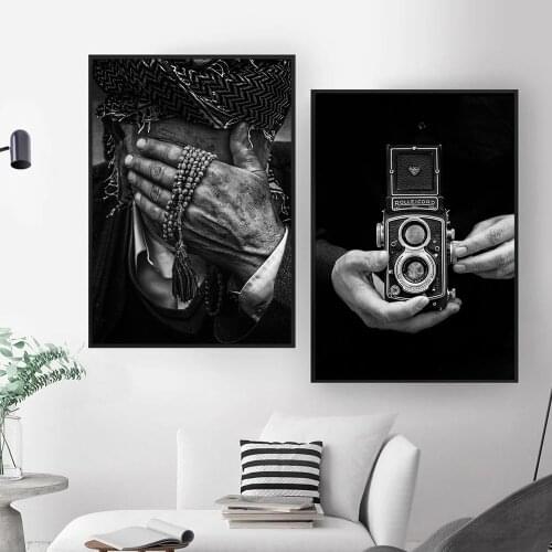Black White Vintage Camera Kurd Portrait Nordic Posters And Prints Wall Art Canvas Painting Wall Pictures For Living Room Decor