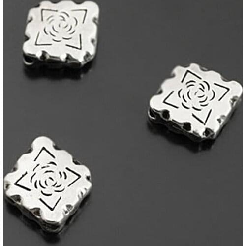 E004)50 pieces 12x11mm Antique Silver Zinc Alloy + Flower Prismatic Spacer Beads Bracelets Beads Jewelry Findings Accessories