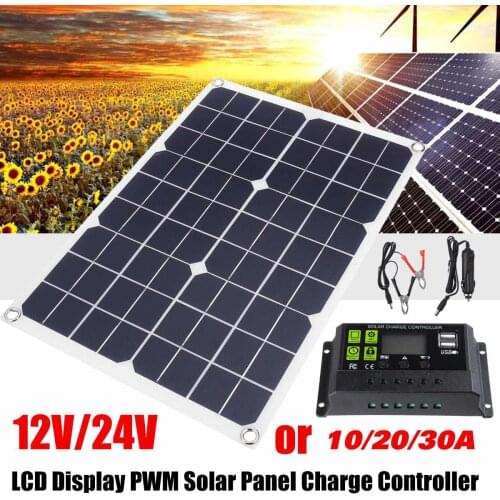 50W Solar Panel Solar Charge Controller 2 USB Power Bank Board 12V/24V Auto LCD Display PWM Solar Panel Regulator