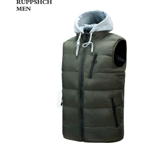 RUPPSHCH Men 2021 New Autumn Pocket Warm Thick Hooded Male Sleeveless Jacket Men Down VestMen Fashion Hooded Sleeveless Jacket