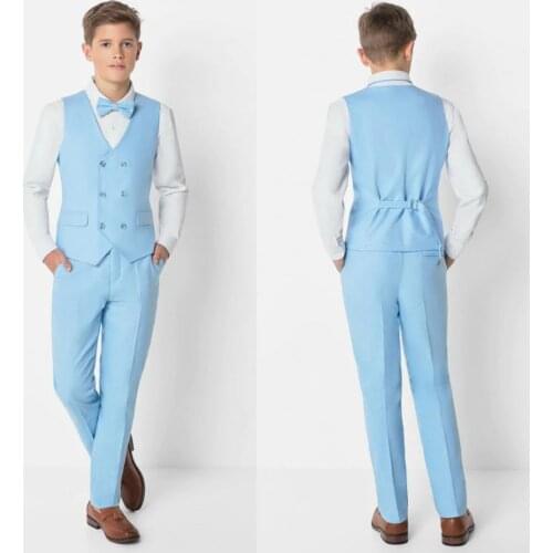 Sky Blue Summer 2020 Short Boys Formal Wear Jacket Pants 2 Pieces Set Suits for Wedding Dinner Children Kids Tuxedos