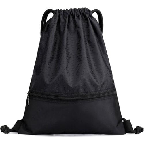 Fashion Nylon Drawstring Bag Portable Solid High-capacity Sport Shoulders Backpacks Outdoor Travel School Black Bags