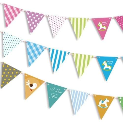 Cartoon wooden horse paper color banner pull flag children birthday party baby shower kindergarten scene decoration