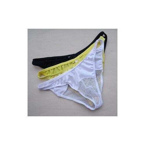 Mens bikini underwear briefs low-waist gauze transparent panties mesh breathable