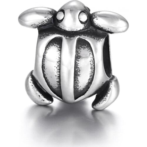 316L Stainless Steel Sea Turtle Bead Polished 5mm Hole Metal European Beads Animal Charms for DIY Jewelry Making Accessories