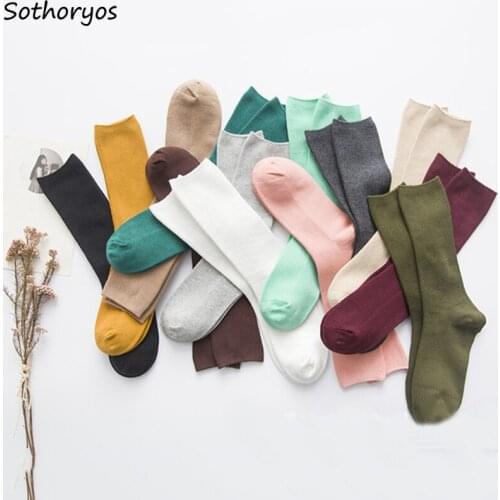 Socks Women Solid Simple All-match Korean Style Trendy Students Ebreathable Funny Sock Womens Leisure Deodorant High Elasticity