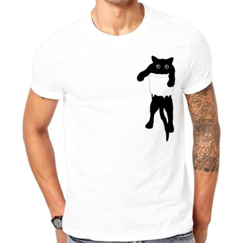 New Fashion popular Black cat pocket art Printed T-Shirt 2019 Cool Men Summer Shirt Brand Fashion Casual Comfortable Tops