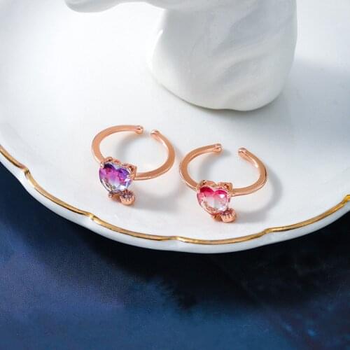 2020 New Arrival Dominated Colorful Heart Crystal Women Rings fashion sweet shiny adjustable Rings