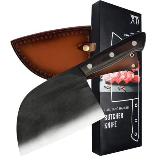 XYJ 4cr13 Stainless Steel Serbian Butcher Knife Full Tang Chopping Cleaver With Leather Sheath For Meat Vegetable Cartilage