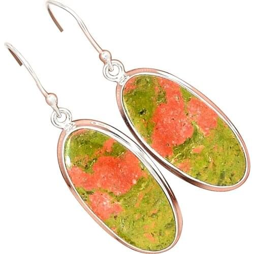 Lovegem Genuine UNAKITE EARRING 925 Sterling Silver,48 mm, AE1548