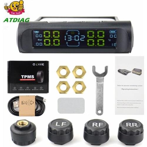 Original Solar Power USB TPMS Car Tire Pressure Monitoring System LCD 4 External / Internal Sensors for SUV Temperature Warning