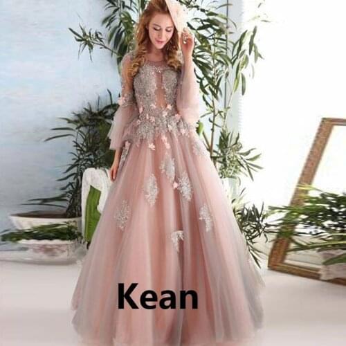 Peach Evening Dress Flared sleeves Special Occasion Party Dress robe soiree Islamic Dubai Kaftan Saudi Arabic Evening Gown