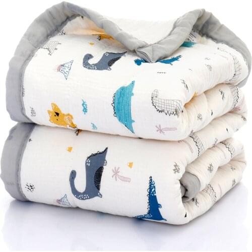 120X150cm Heavy Thick Winter Dinosaur Muslin Cotton Baby Duvet Bear Baby Swaddle Kids Comforter Toddler Crib Thermal Blanket