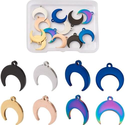 12Pcs Stainless Steel Moon Charms Pendants Laser Cut Mixed Color For Jewelry Making DIY Necklace Bracelet Handmade Accessories