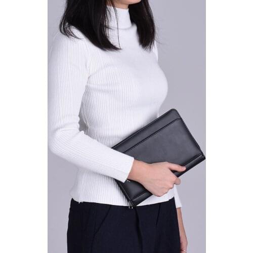 Portable Business Portfolio Padfolio Folder Document Case Organizer A5 PU Leather with Business Card Holder