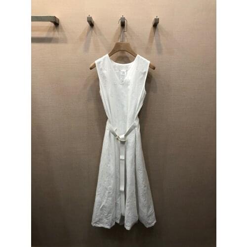 Luxury Italian Designer High Quality Embroidered Cotton 2021 Collection Sleeveless Flare Belted Elegant Dress