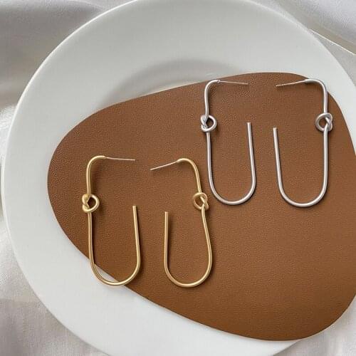 SRCOI Matted Knotted Open Oval Frame Earrings Simple Temperamen Geometric Line Elongated Hoops Earring For Women Girls Jewellry